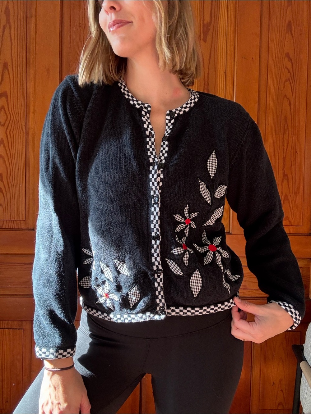 Black Embroidered Women's Cardigan with Funky Pattern